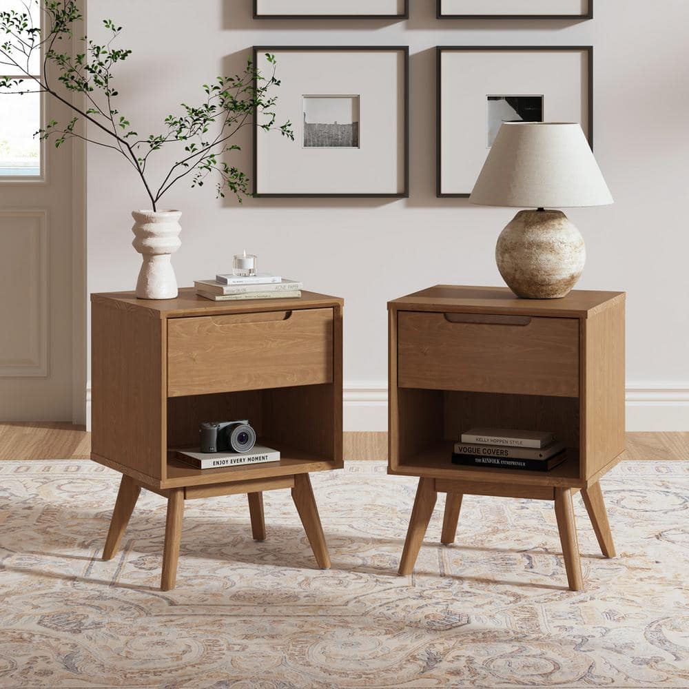 Alberto 1-Drawer 18 in. W Nightstand with Shelf Set of 2
