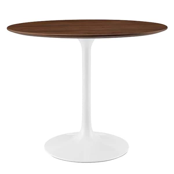 MODWAY Lippa Round Modern Walnut Wood Grain 36 in. Pedestal Dining Table with Seating capacity of 2