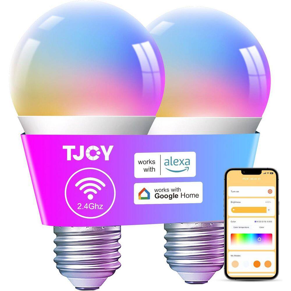 60-Watt Equivalent A19 Multi-Color Smart WiFi E26 LED Light Bulb, Works Alexa/Hey Google Tunable White （2 Pack） price history on PriceWatchPro
