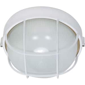 1-Light Semi Gloss White Wall Mount with Round Cage Bulk Head Die Cast