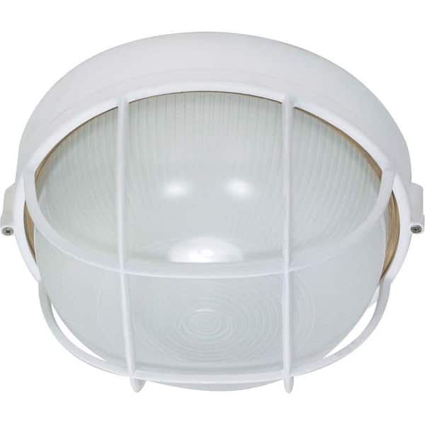 1-Light Semi Gloss White Wall Mount with Round Cage Bulk Head Die Cast