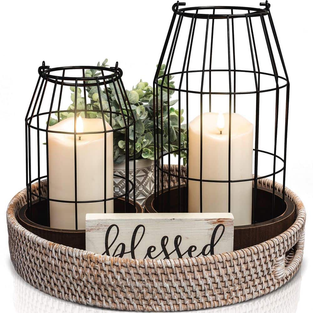 Brown Modern Rustic Farmhouse Lantern Decor for Living Room, Fireplace Mant