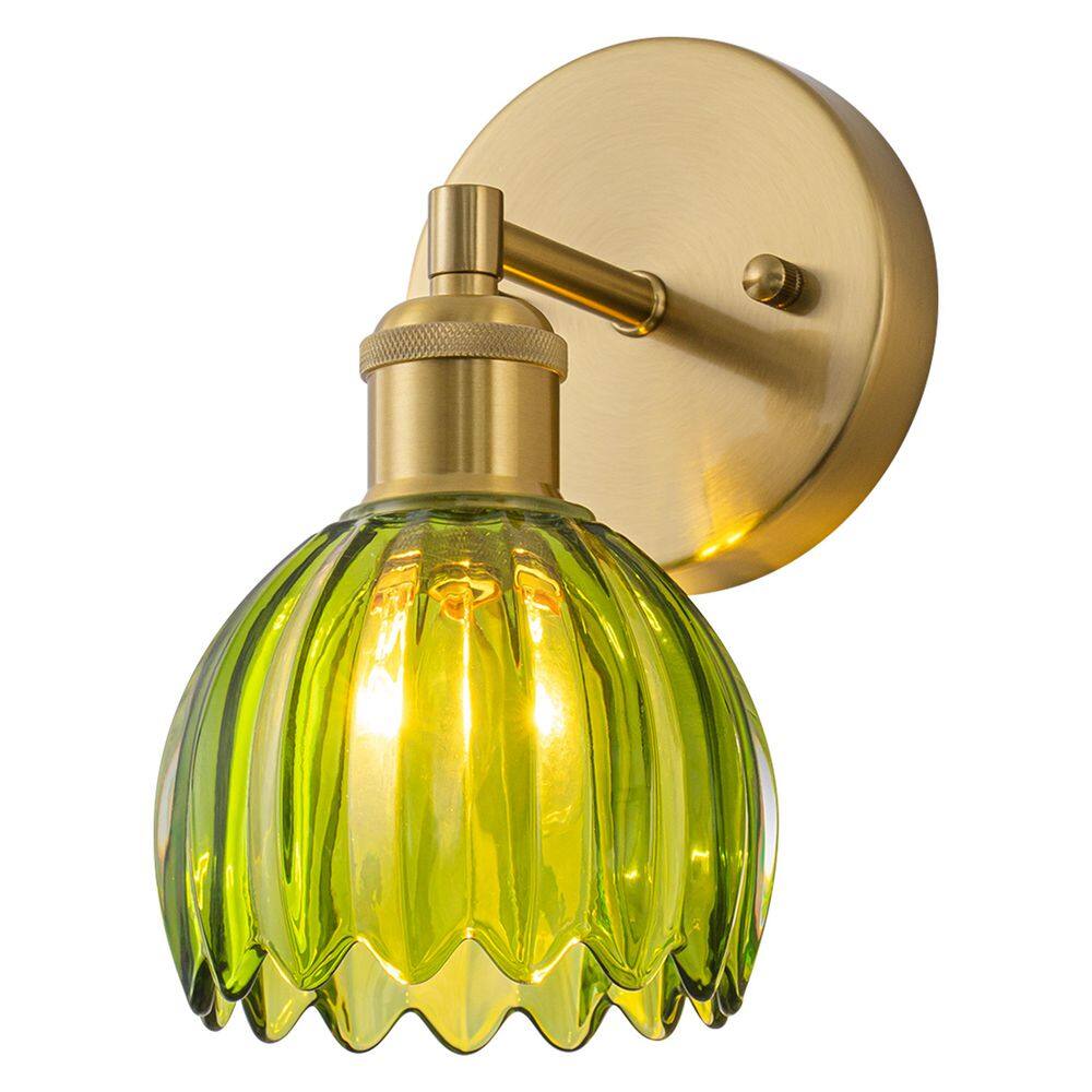 5 in. 1-Light Modern Brass Green Glass Wall Sconce for Bathroom Vanity Bedroom Hallway Indoor Wall Light Fixture price history on PriceWatchPro