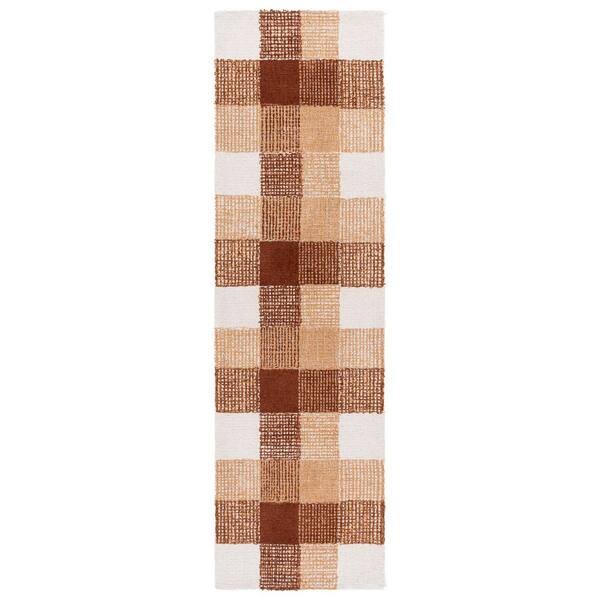 Genre 2 ft. x 8 ft. Ivory/Rust Gingham Runner Rug