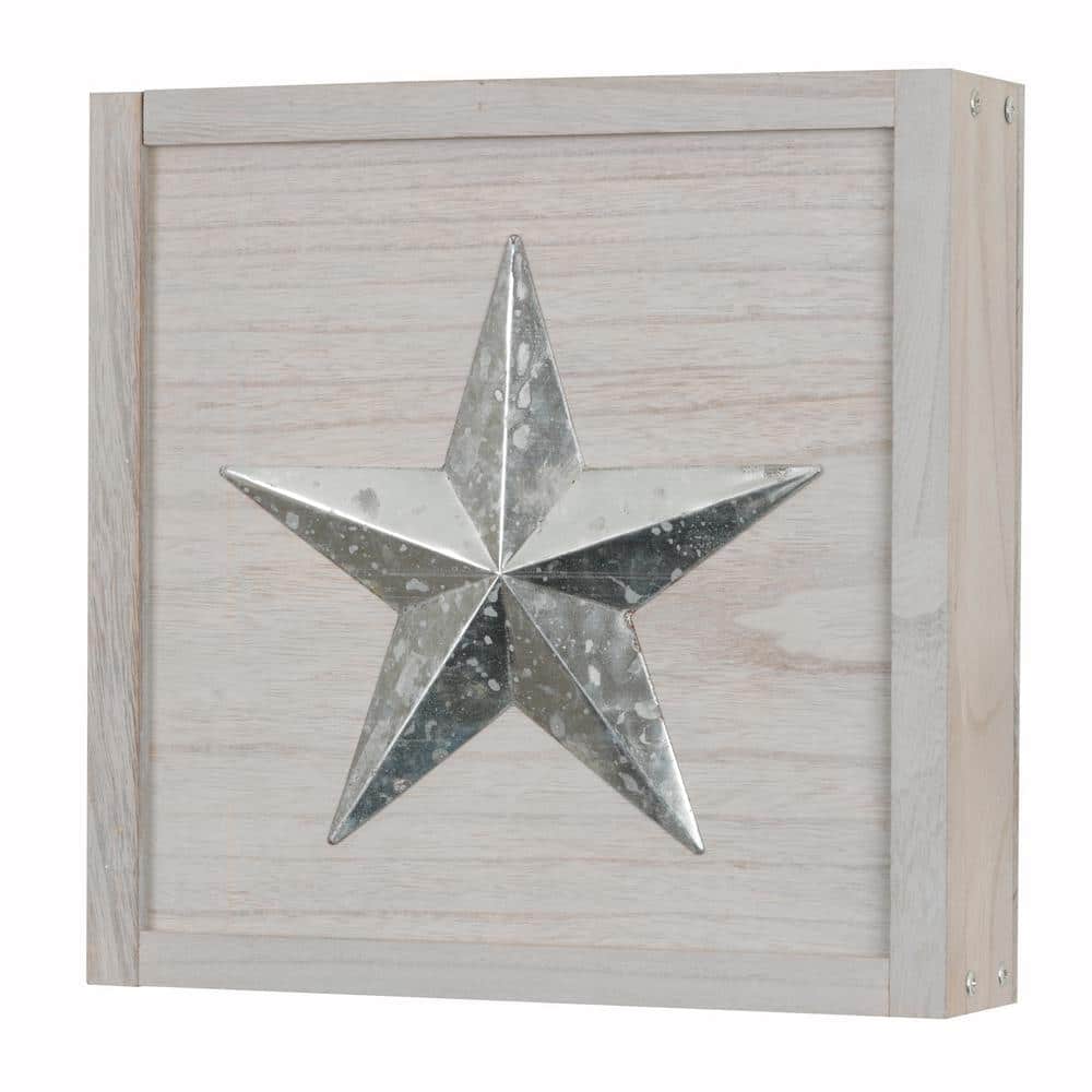 Distressed Gray Wood Floating Wall Cabinet with Metal Star