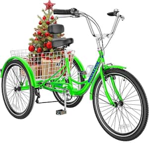 24 inch Tricycle Perfect for Adult, 7 Speed 3 Wheel Bikes, Tricycle with Rear Basket