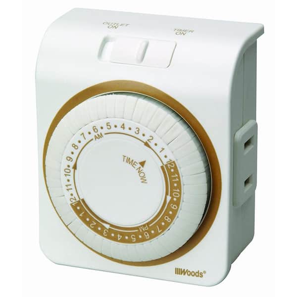 Woods 15-Amp 24-Hour Indoor Plug-In Dual-Outlet Mechanical Timer, White