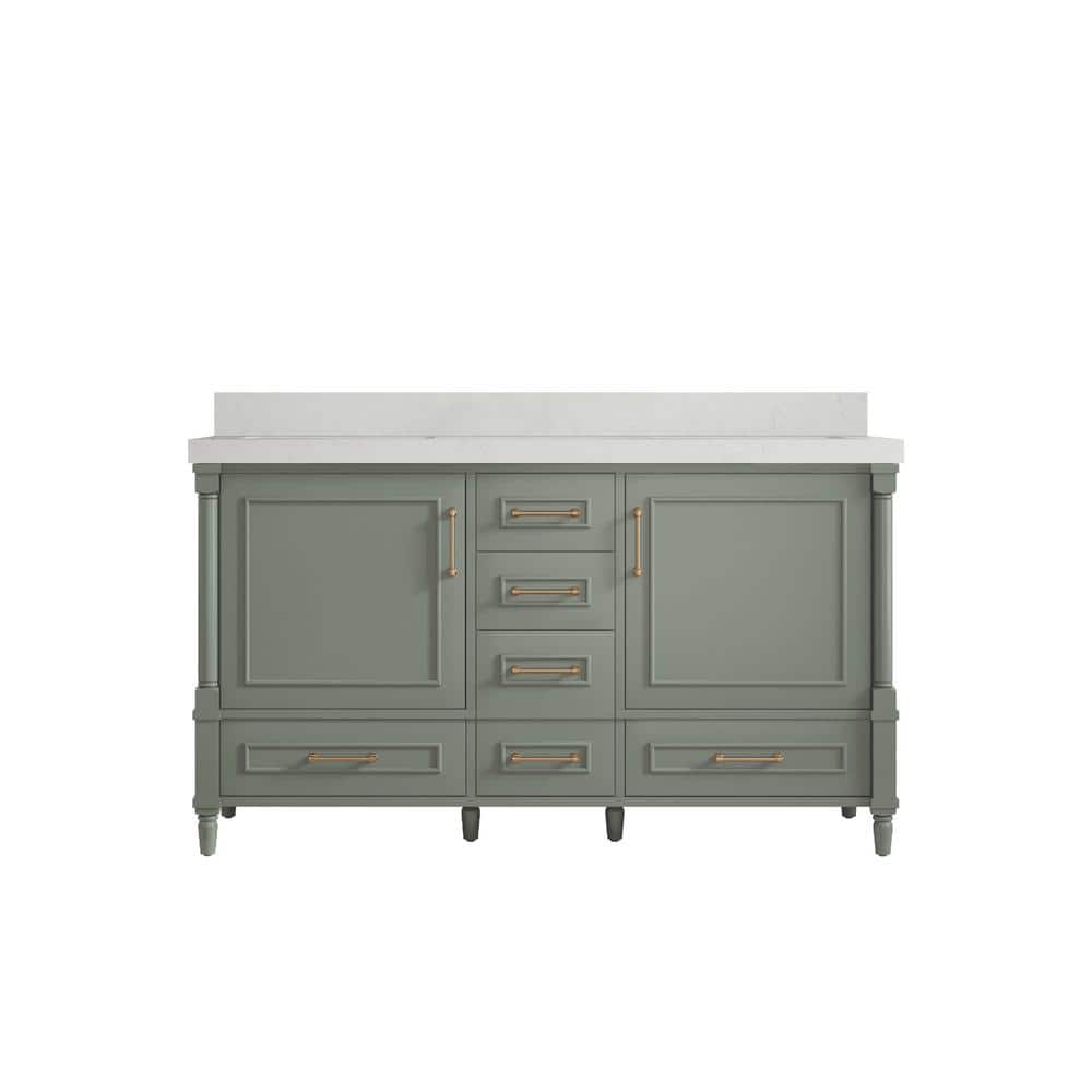 Hudson 60 in. W x 22 in. D x 36 in. H Double Sink Bath Vanity in Evergreen with 2 in. Carrara Quartz Top price history on PriceWatchPro