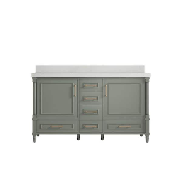 Willow Collections Hudson 60 in. W x 22 in. D x 36 in. H Double Sink Bath Vanity in Evergreen with 2 in. Carrara Quartz Top