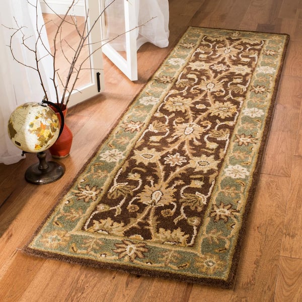 Antiquity Chocolate/Blue 2 ft. x 10 ft. Border Runner Rug