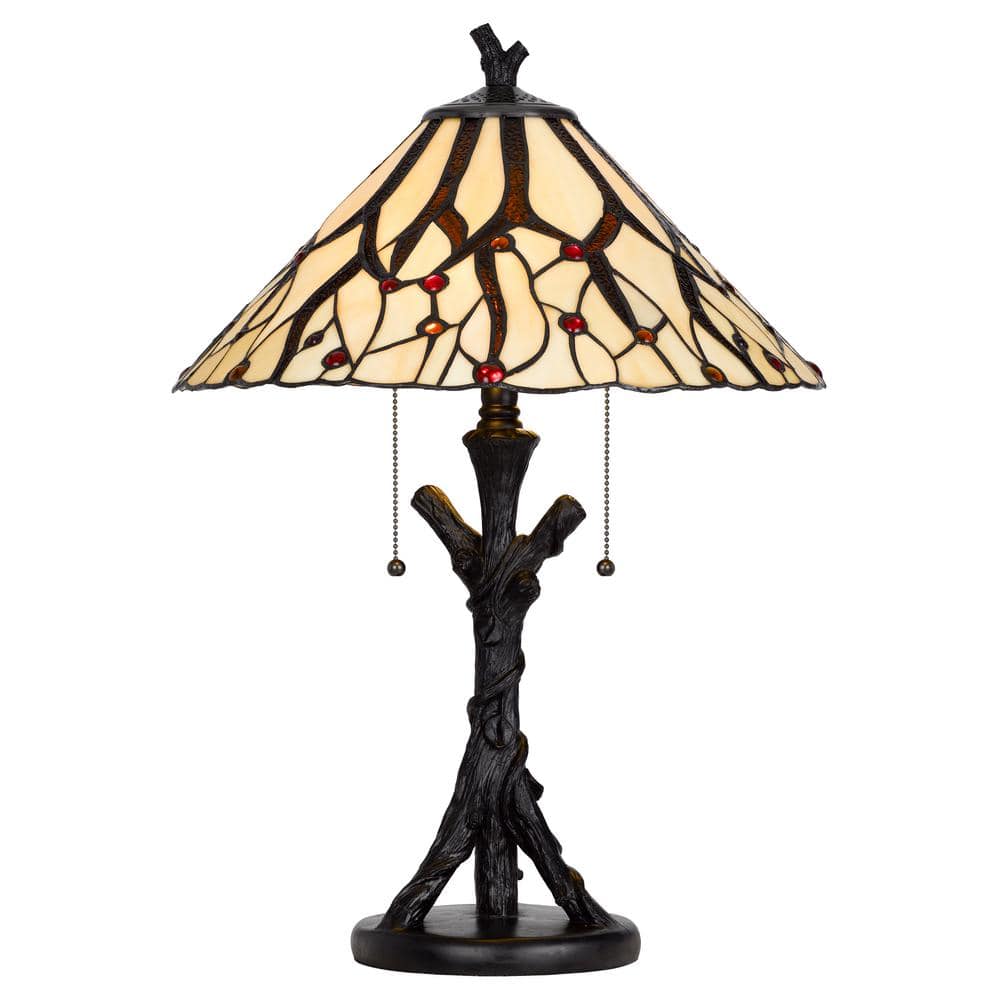 Tiffany Style Stained Glass and Bronze Table Lamp