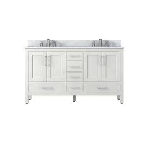 60 in. W x 22 in. D x 35 in. H Freestanding Bath Vanity in Matte White with White Natural Marble Top