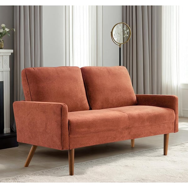 US Pride Furniture Angles 56 in. Wide Square Arm Velvet Modern Rectangle Standard 2-Seats Loveseat in Red Orange