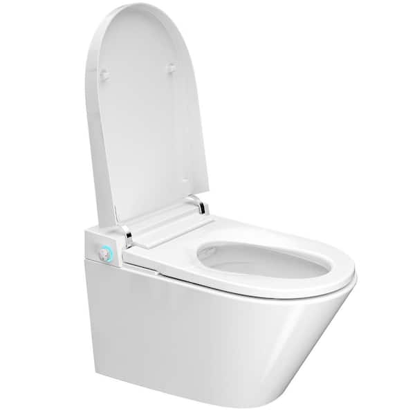 HOROW Wall Hung Elongated Smart Toilet Bidet in White with Tank, Auto Open, Auto Close, Night Light, Heated Seat and Remote