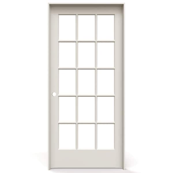 36 in. x 84 in. Right Handed Primed Composite Clear Glass 15 Lite True Divided Single Prehung Interior Door
