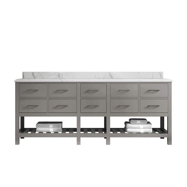 Willow Collections Parker 84 in. W x 22 in. D x 36 in. H Double Sink Bath Vanity in Elephant Gray with Cove Edge Calacatta Quartz Top
