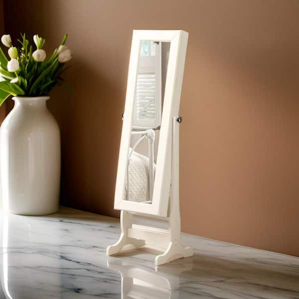 Benjara White 18.5 in. W x 60 in. H Rectangle Wood Classic Casual Jewelry Mirror Cheval