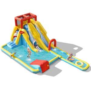 Multi-Color 7-In-1 Inflatable Dual Slide Water Park Climbing Bouncer without Blower