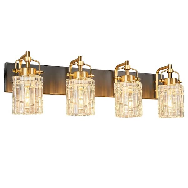 Home Lighting 27.95 in. 4-Light BlackGold Modern Vanity Light with Crystal Glass Shade Bathroom Light Fixture