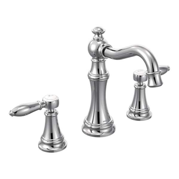 Weymouth Chrome 8 in. Widespread 2-Handle High-Arc Bathroom Faucet, Valve Included