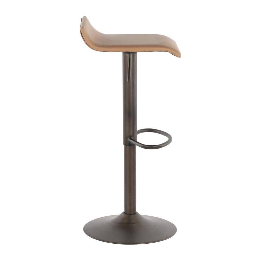 Set of 2 Brown Faux Leather Adjustable Swivel Barstools with Steel Base