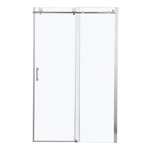48 in. W x 76 in. H Sliding Semi Frameless Shower Door in Chrome Finish with Clear Glass