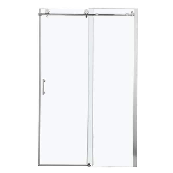 Sarlai 48 in. W x 76 in. H Sliding Semi Frameless Shower Door in Chrome Finish with Clear Glass