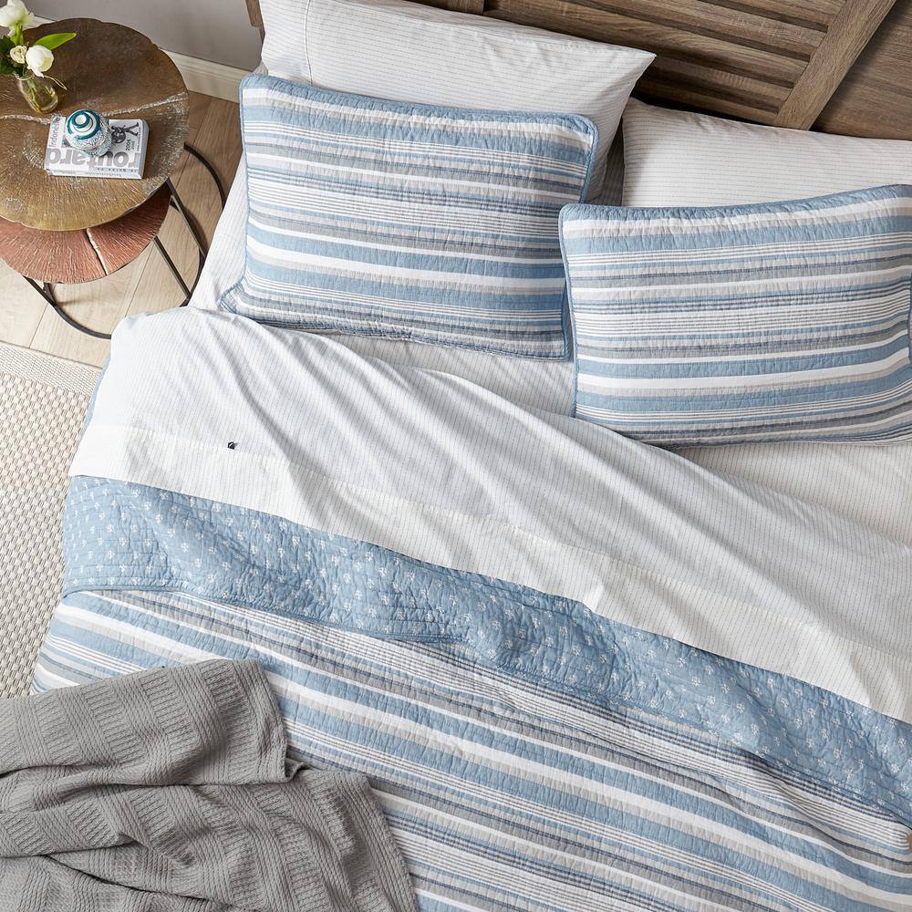 Blue Heather Cotton Reversible Full Quilt Set