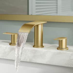8 in. Widespread Double Handle Bathroom Faucet with Metal Drain in Gold