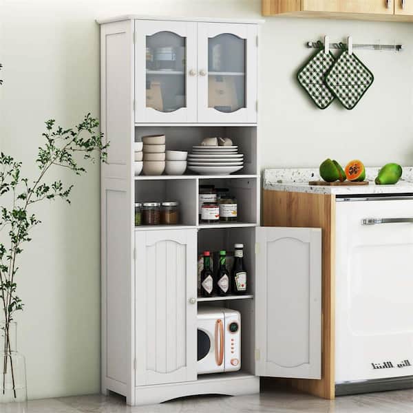 Costway White 58.5 in. Tall Freestanding Bathroom Storage Cabinet Freestanding with Shelves