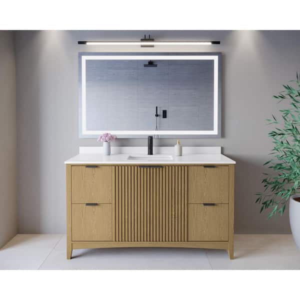 Palmilla 60 in. Single Freestanding Natural Oak Bath Vanity with White Quartz Top