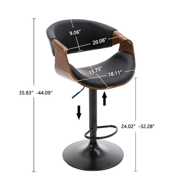 URTR 44.09 in. Black Low Back Adjustable Bar Stools with Faux