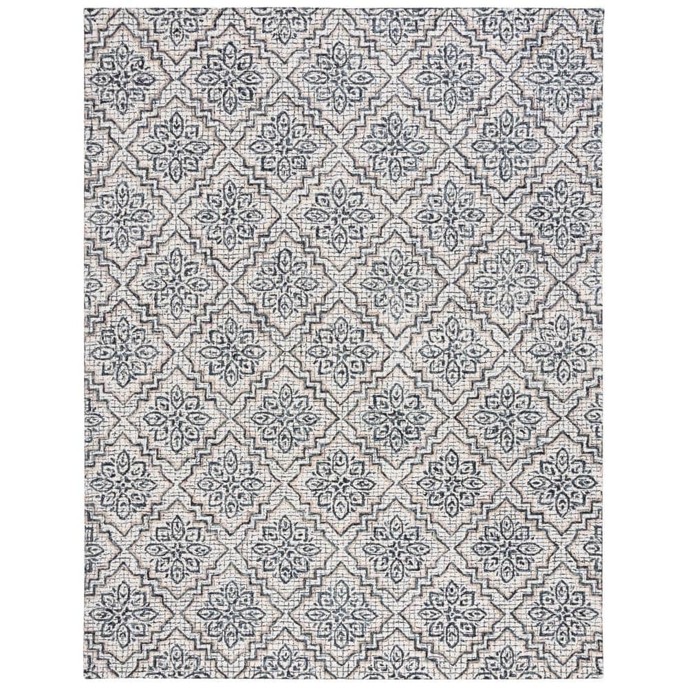 Hand-Tufted Ivory and Navy Wool 8' x 10' Abstract Rug
