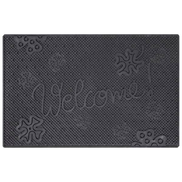 Ottomanson Waterproof, Low Profile, Non-Slip Leaves Indoor/Outdoor Rubber Doormat, 18" x 28"(1 ft. 6 in. x 2 ft. 4 in.), Black