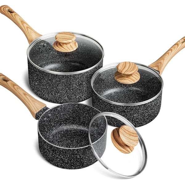 Unbranded 1.5+2+ 3 qt. Aluminum Nonstick Sauce Pan in Black with Lids