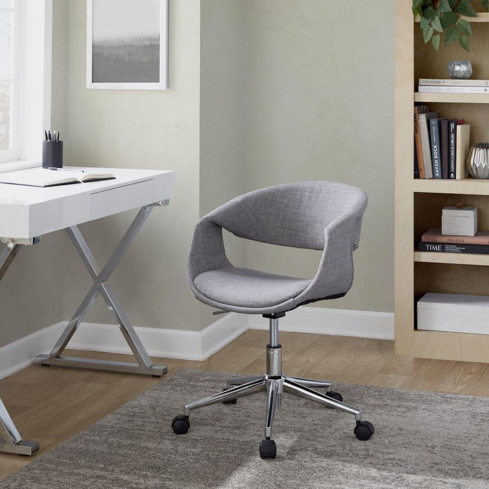 Curvo Fabric Ergonomic Task Chair 33 in. Chrome Metal and Grey Fabric Upholstered with Nonadjustable Arms