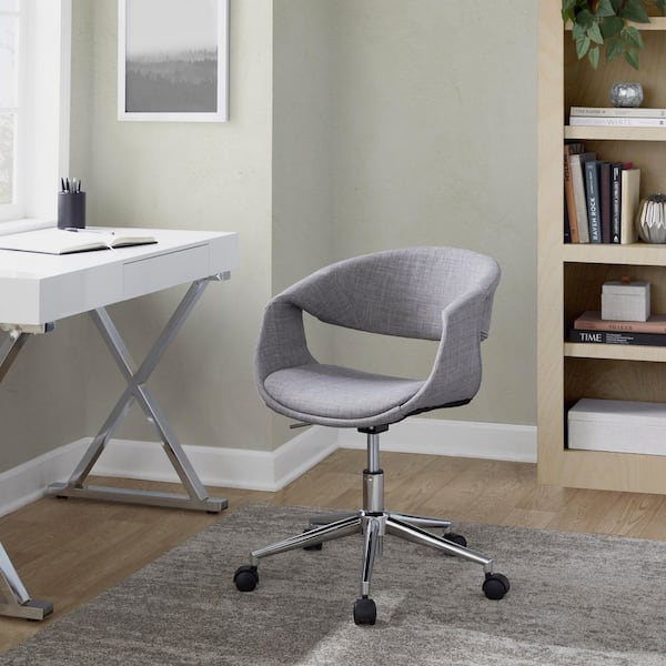 Lumisource Curvo Fabric Ergonomic Task Chair 33 in. Chrome Metal and Grey Fabric Upholstered with Nonadjustable Arms