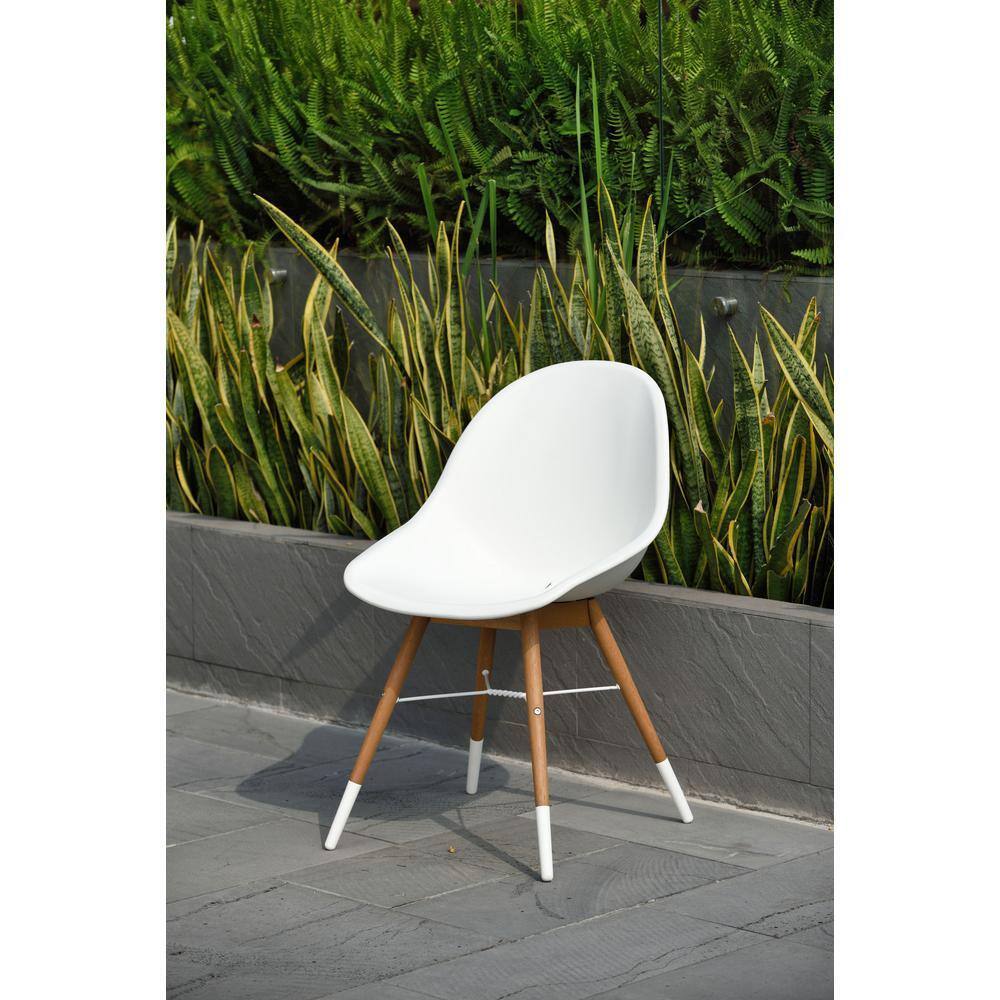 White and Teak Armless Dining Chairs Set of 4