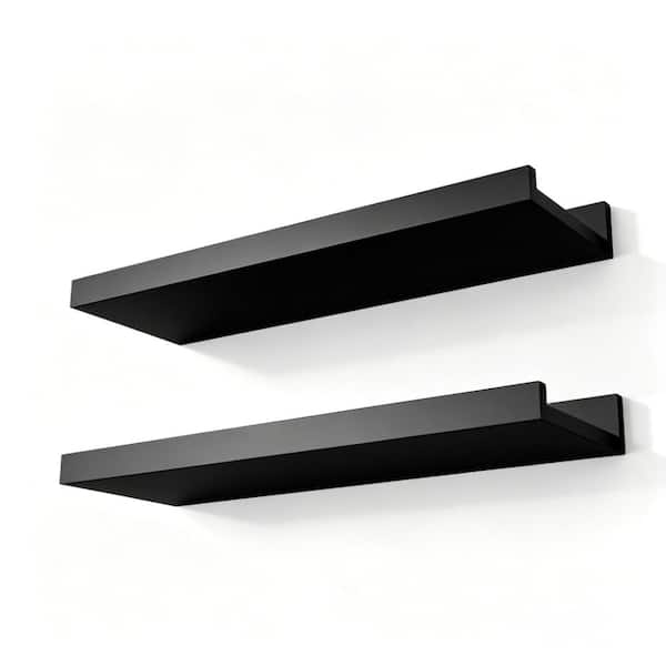 15.8 in. W x 4.5 in. D Black Floating Shelves Wall Mounted Wood Storage Shelves Set of 2