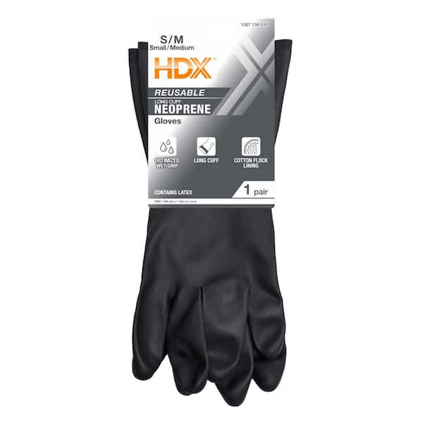 HDX Black 20 mil S/M Reusable Neoprene Long Cuff Gloves 24110-014