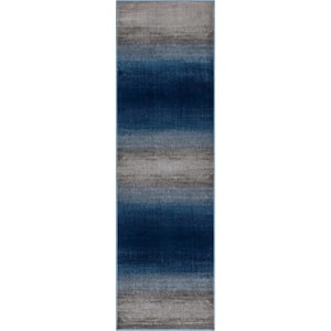 My Magic Carpet Machine Washable Rug Waves Ocean Blue 2.5' X 7' 6