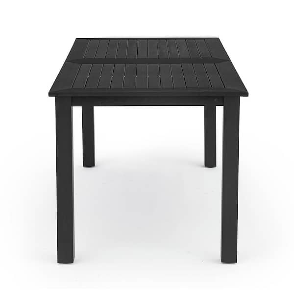 6-Person Black Plastic HDPS Outdoor Dining Table Weather-Resistant Rectangle Patio Dining Table for Outside Indoor