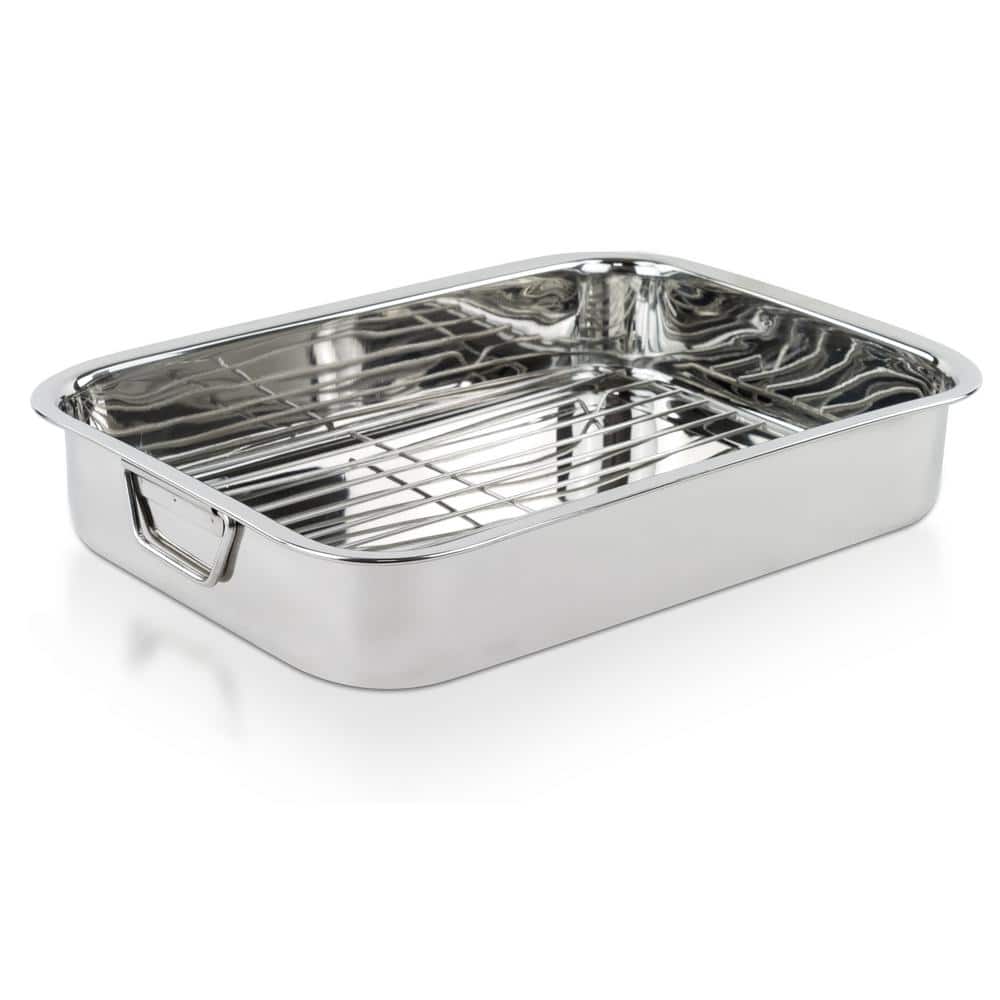 KitchenAid 5-Ply, 10.4 qt., Polished, Stainless Steel, Induction, Roasting Pan with Rack, Silver