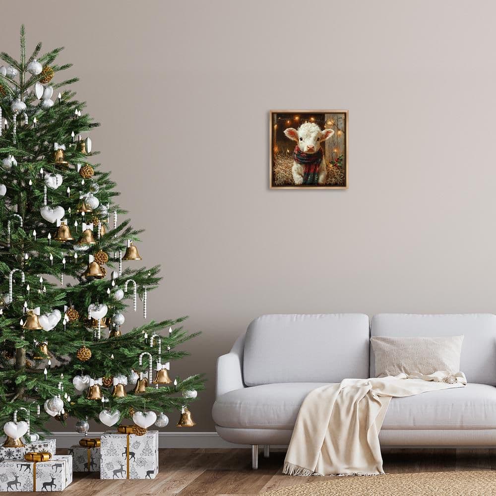 White Calf with Holiday Lights by Riley B Brown Floater Frame Animal Graphic Art Print 18 in. x 18 in. price history on PriceWatchPro