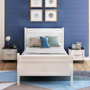 White Twin Size Platform Bed Frame, Twin Wood Bed Frame with Headboard and Footboard for Bedroom Kids, Girls, boys