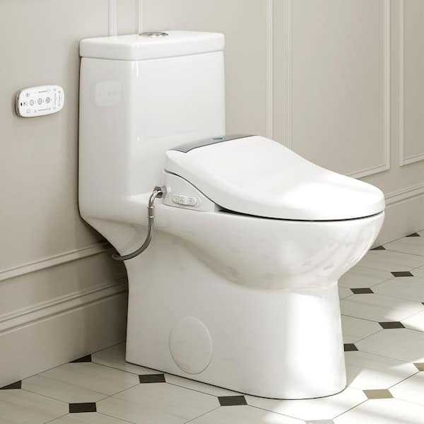 Bidet Toilet Combo 0.8/1.28 GPF in White with Heated Seat, Instant Heating, Warm Air Dryer
