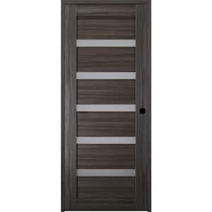Leora 18 in. x 80 in. Left-Hand Frosted Glass Solid Core 5-Lite Gray Oak Wood Composite Single Prehung Interior Door
