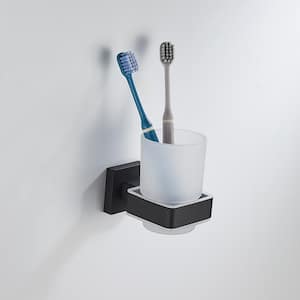 Wall Mounted Toothbrush Holder Tumbler Holder Bracket in Matte Black for Toilet and Bathroom