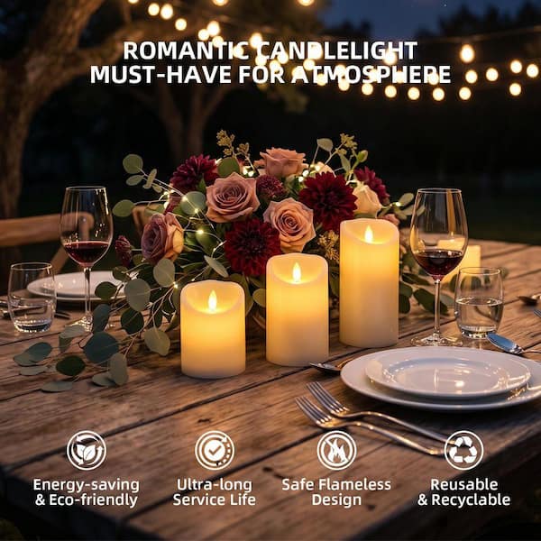 Jeedeson Ivory LED Battery Operated Flameless Candles Unscented Plastic 1 Wick Candle with Remote 3 Pack for Table Decorations