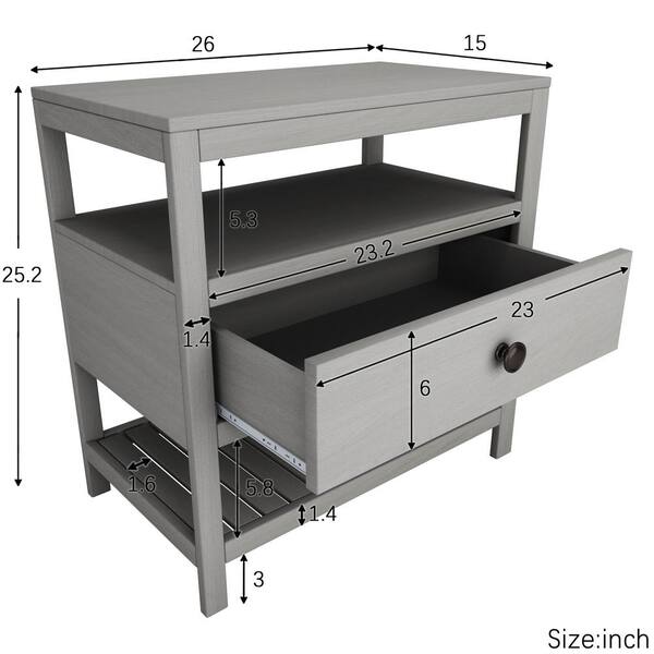 スマートフォン/携帯電話 スマートフォン本体 STICKON 1-Drawer Gray Nightstand (Set of 1) (25.2 in. H x 26 in. W 